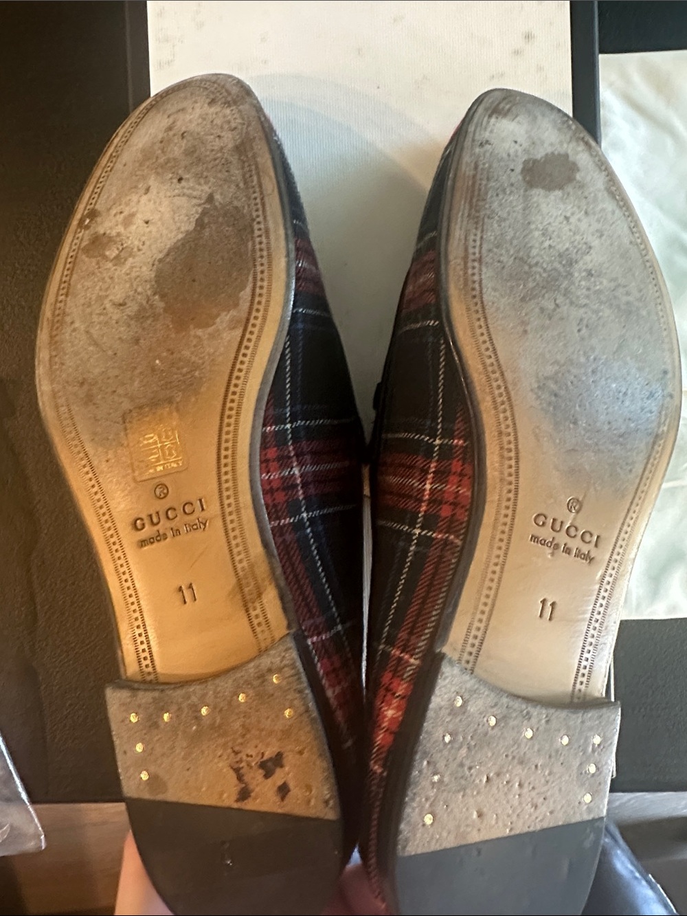 Gucci Plaid Loafers with Red & Pink Heart Appliqués - tartan shirting/agnello - Picture 5 of 5